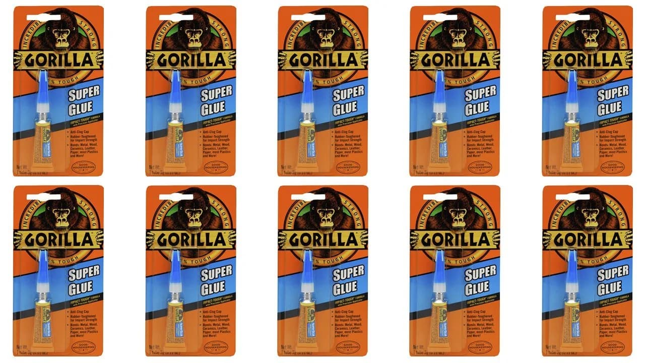 Gorilla Super Glue Tube, 3 Gram, Clear, Pack of 10 | Impact Tough Cyanoacrylate Adhesive — Pack of 10