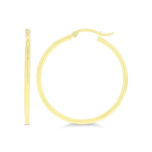 DECADENCE 14k Yellow Gold Solid 2mm Tube Hoop Earrings 50mm | Classic Polished Design thumbnail 1