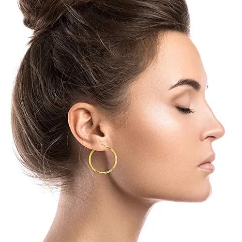 DECADENCE 14k Yellow Gold Solid 2mm Tube Hoop Earrings 50mm | Classic Polished Design thumbnail 4