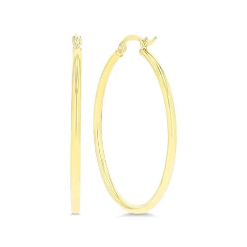 DECADENCE 14k Yellow Gold Solid 2mm Tube Hoop Earrings 50mm | Classic Polished Design thumbnail 2