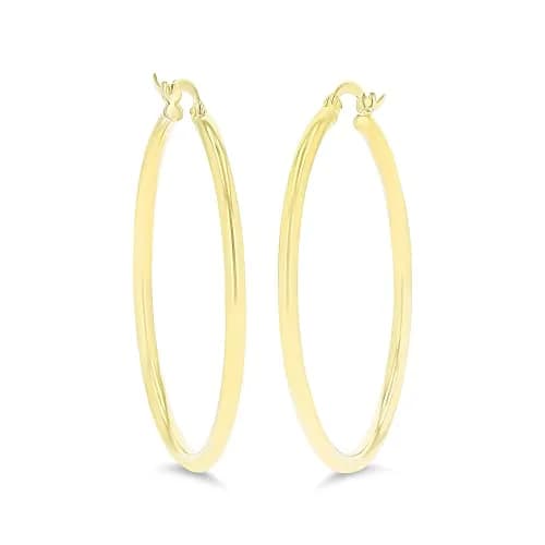 DECADENCE 14k Yellow Gold Solid 2mm Tube Hoop Earrings 50mm | Classic Polished Design thumbnail 3