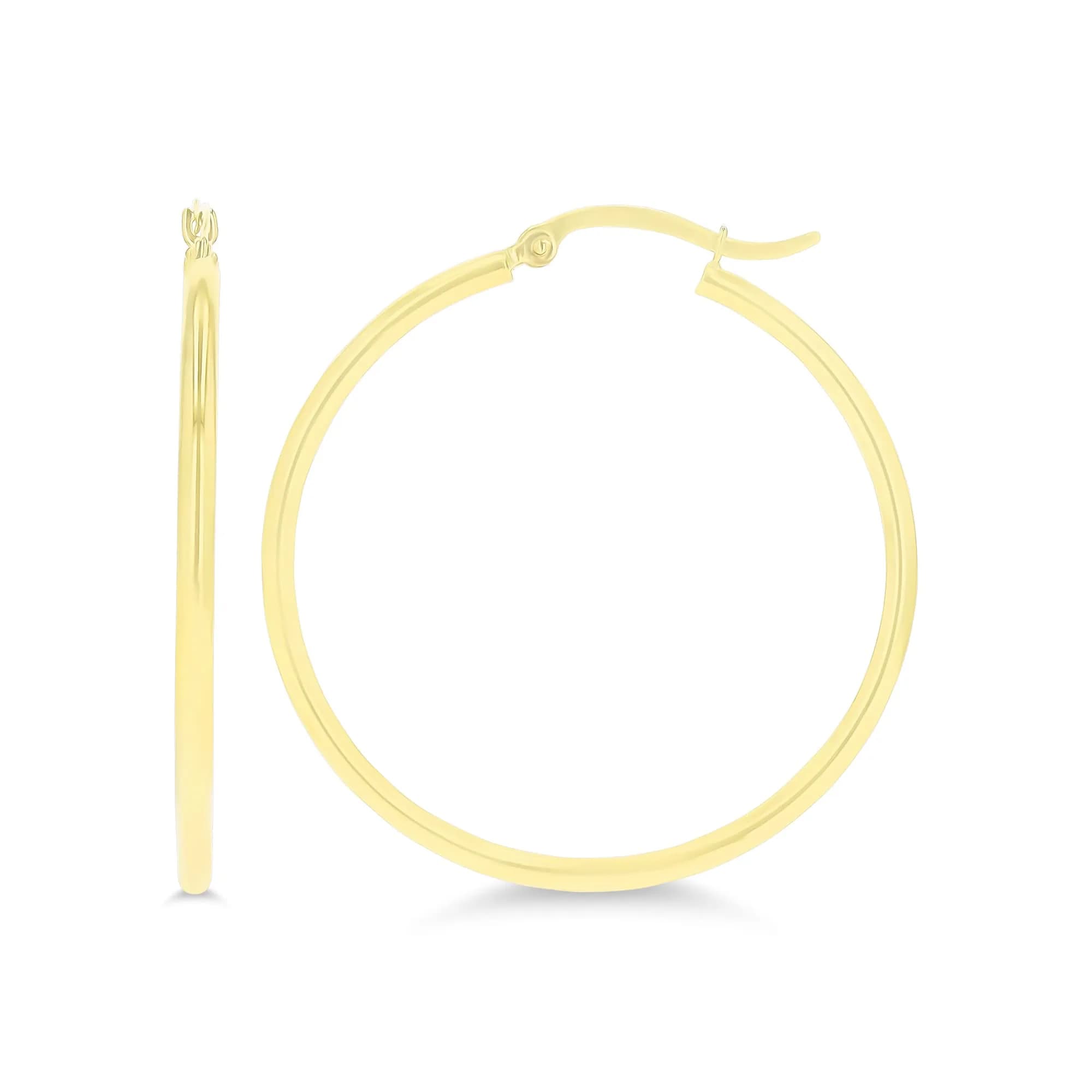 DECADENCE 14k Yellow Gold Solid 2mm Tube Hoop Earrings 55mm | Classic Polished Hoop