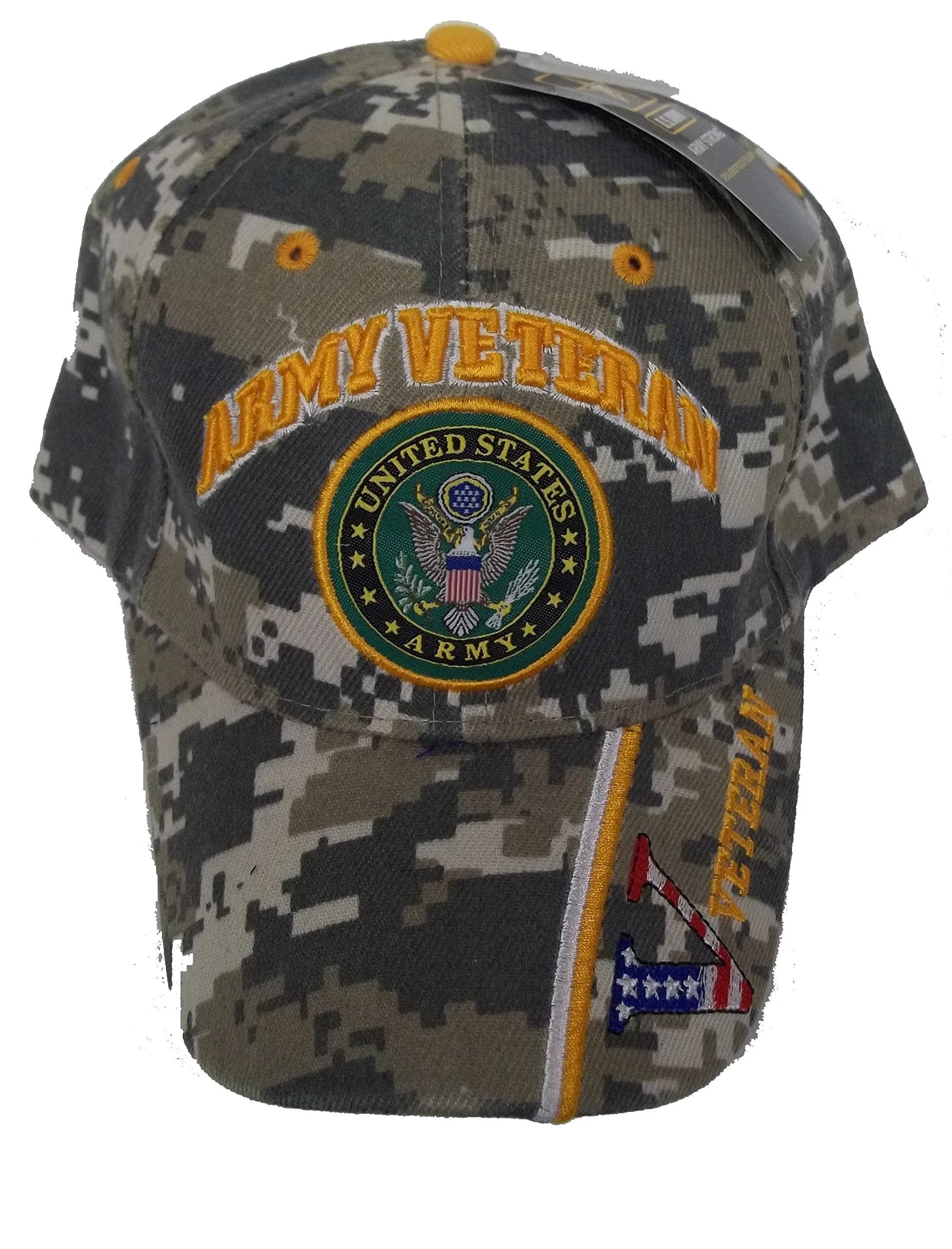 ARMY United States Army Veteran V CAMO Baseball Cap | Adjustable Cotton Camo Hat for Men