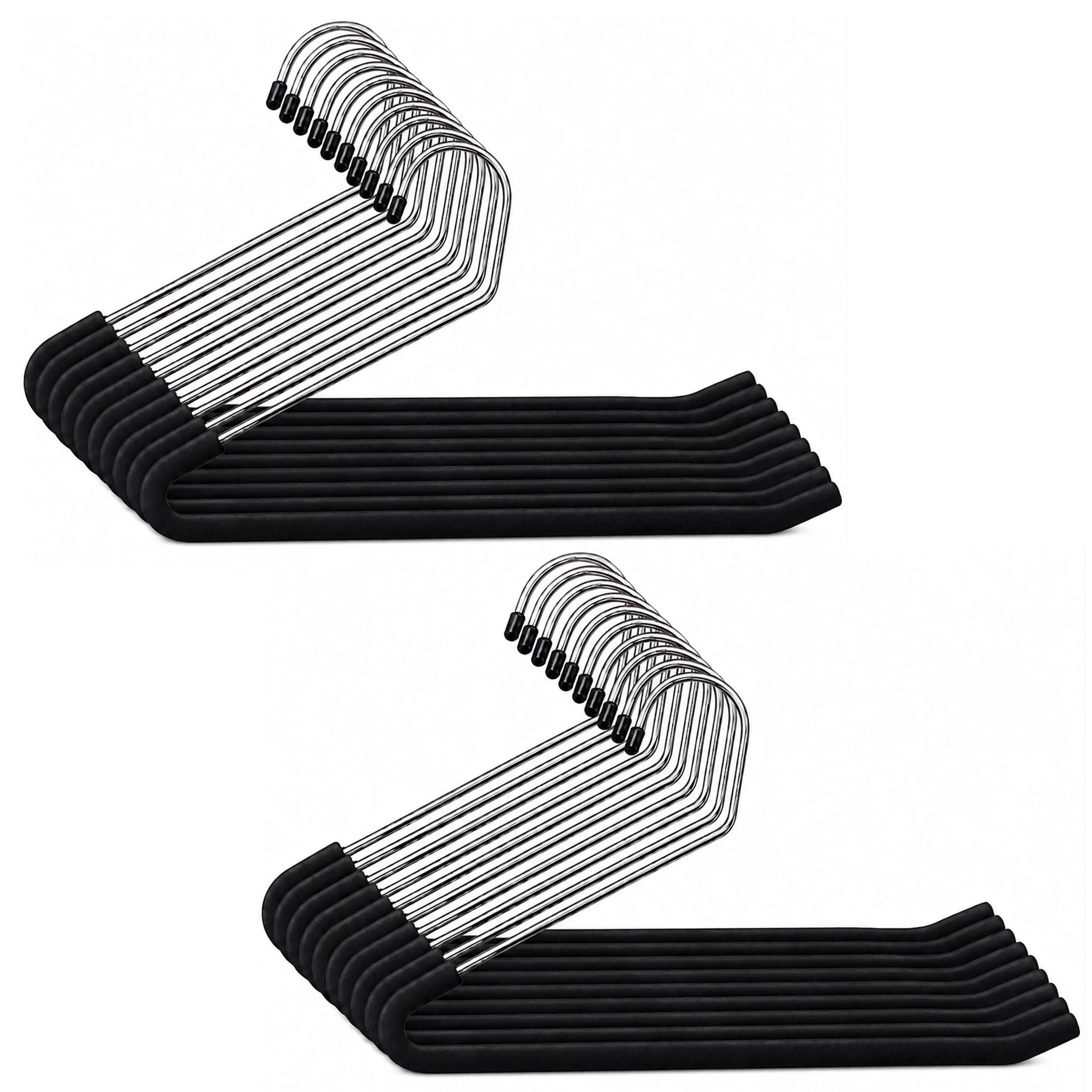 Huji Heavy Duty Open Ended Chrome Trouser Hangers Set of 20 | Space-Saving Closet Organizer — Standard Hook