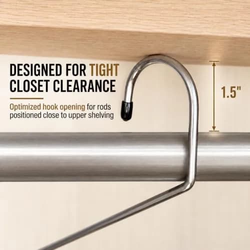 Huji Heavy Duty Open Ended Chrome Trouser Hangers Set of 20 | Space-Saving Closet Organizer thumbnail 5