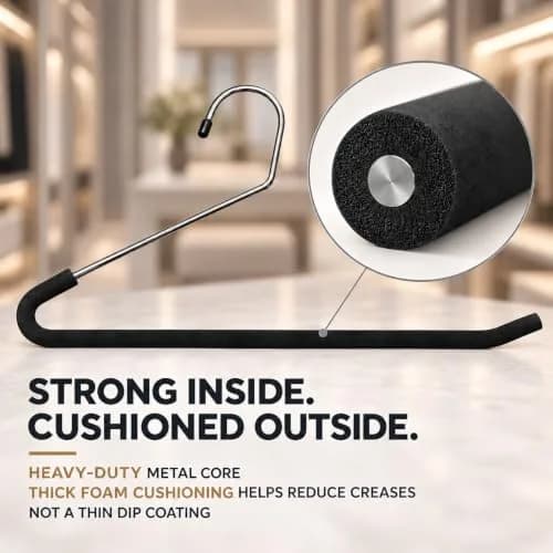 Huji Heavy Duty Open Ended Chrome Trouser Hangers Set of 20 | Space-Saving Closet Organizer thumbnail 3