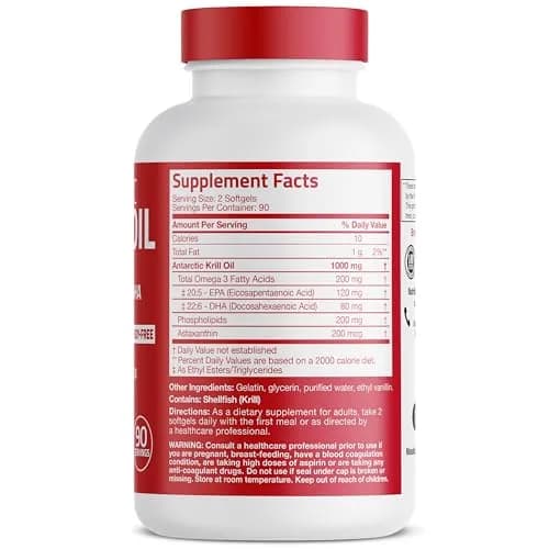 Bronson Antarctic Krill Oil 1000 mg with Omega-3s, 180 Softgels | Omega-3 DHA EPA Astaxanthin thumbnail 2