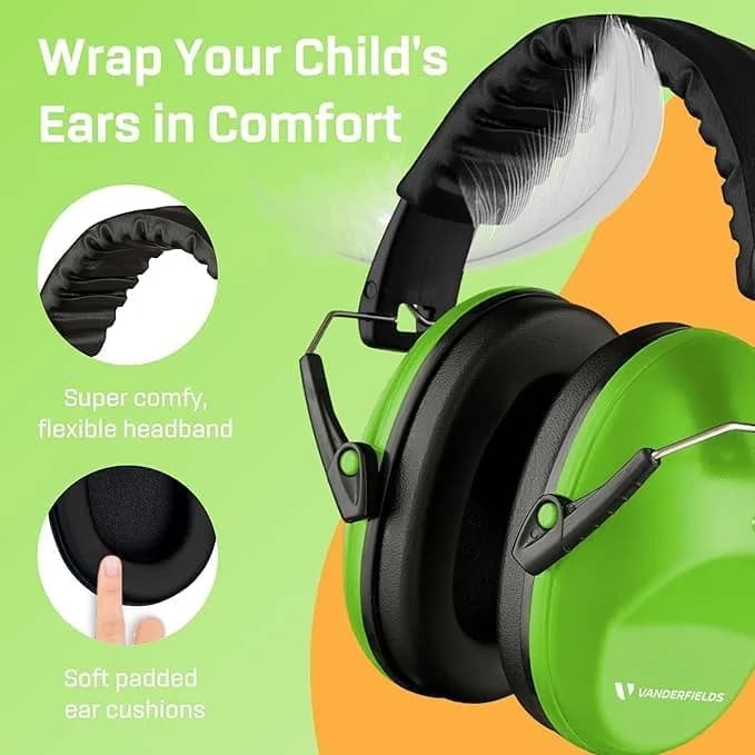 Vanderfields Kids Noise Canceling Headphones - Green Fields - 20 dB NRR (19 dB NRR / 24 dB SNR) thumbnail 5