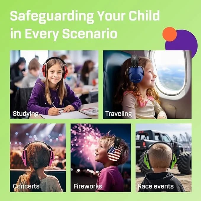 Vanderfields Kids Noise Canceling Headphones - Green Fields - 20 dB NRR (19 dB NRR / 24 dB SNR) thumbnail 6