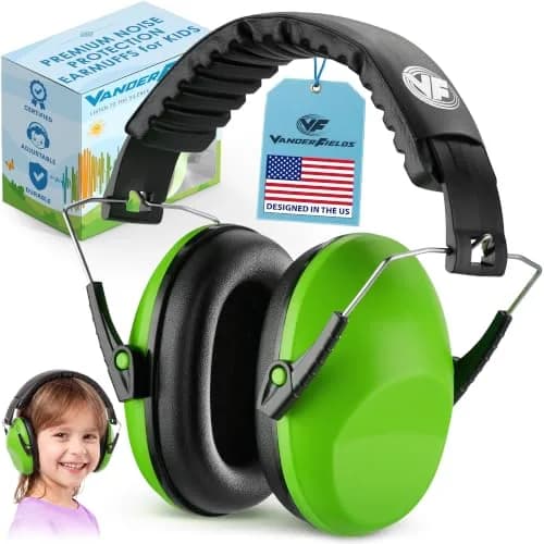 Vanderfields Kids Noise Canceling Headphones - Green Fields - 20 dB NRR (19 dB NRR / 24 dB SNR) thumbnail 1