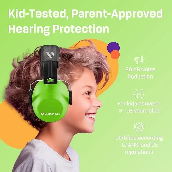 Vanderfields Kids Noise Canceling Headphones - Green Fields - 20 dB NRR (19 dB NRR / 24 dB SNR) thumbnail 2