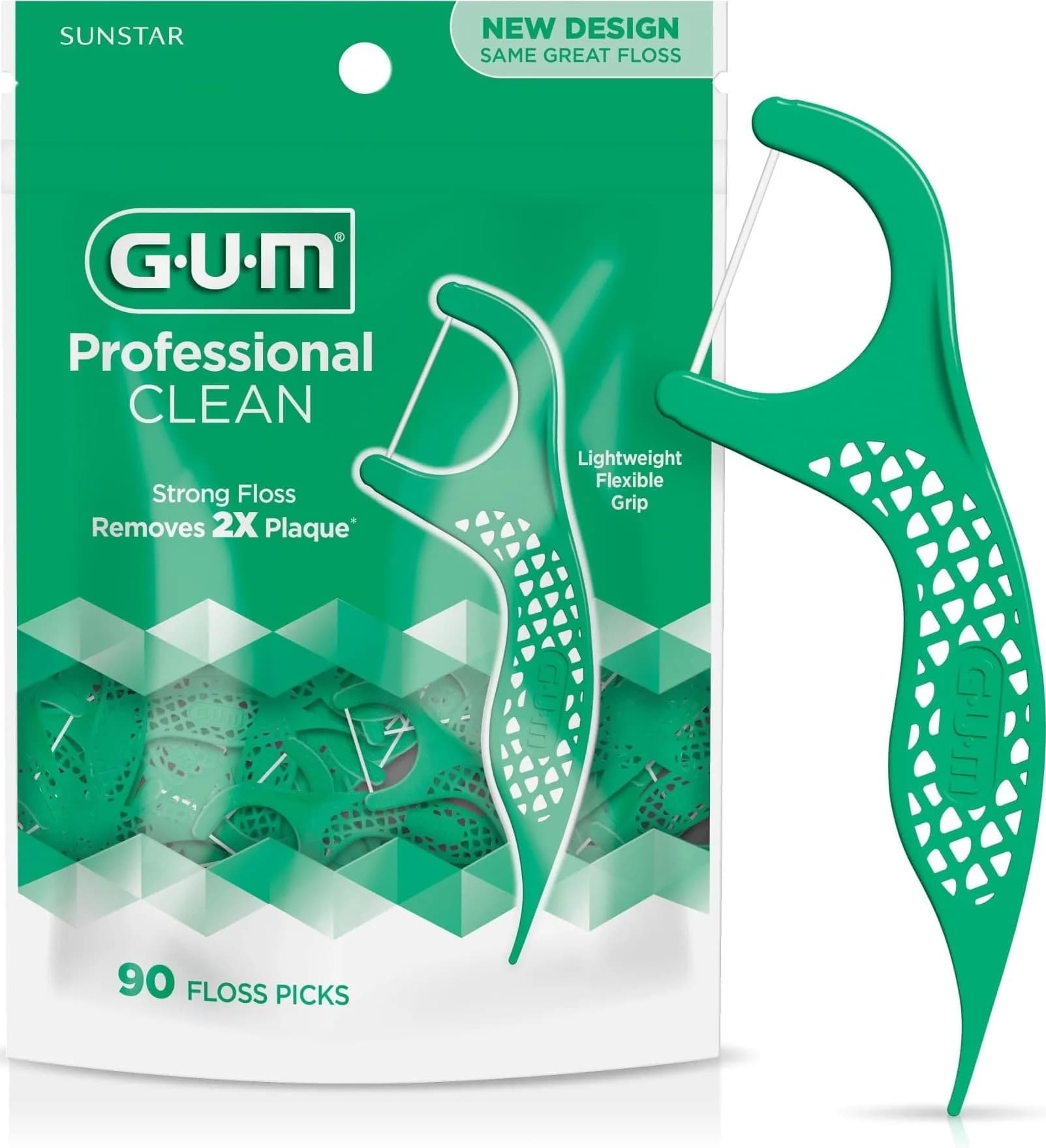 GUM Professional Clean Dental Floss Picks, Fresh Mint, 90 Count | Dermatologist Tested for Healthier Gums