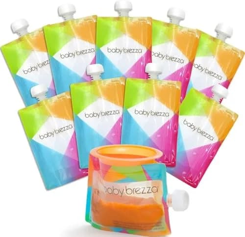 Baby Brezza Reusable Baby Food Storage Pouches, 10 Pack, 7oz | Leak-Proof, Food-Grade Plastic, Freezer & Dishwasher Safe thumbnail 1