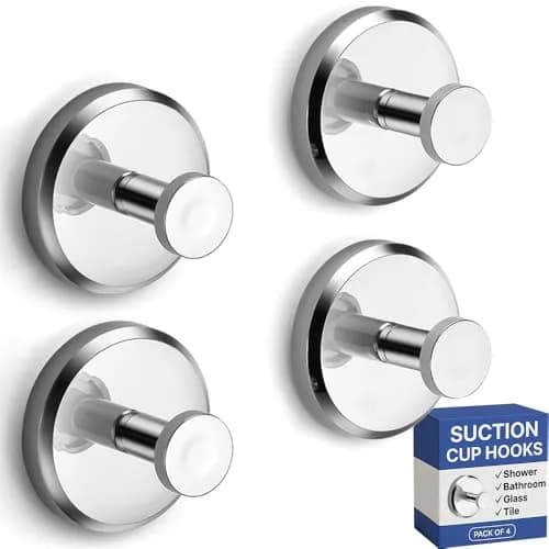 HOME SO Heavy Duty Suction Cup Hooks with Twist-Lock 4-Pack Chrome | Bathroom Towel Holder for Glass, Tile, Mirrors thumbnail 1