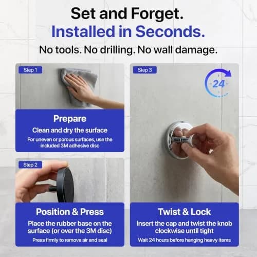 HOME SO Heavy Duty Suction Cup Hooks with Twist-Lock 4-Pack Chrome | Bathroom Towel Holder for Glass, Tile, Mirrors thumbnail 6