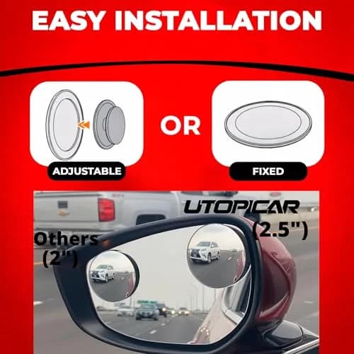 Utopicar Round Blind Spot Mirrors 2.5" (2-Pack) | Universal Fit HD Glass Convex Auto Parts thumbnail 2