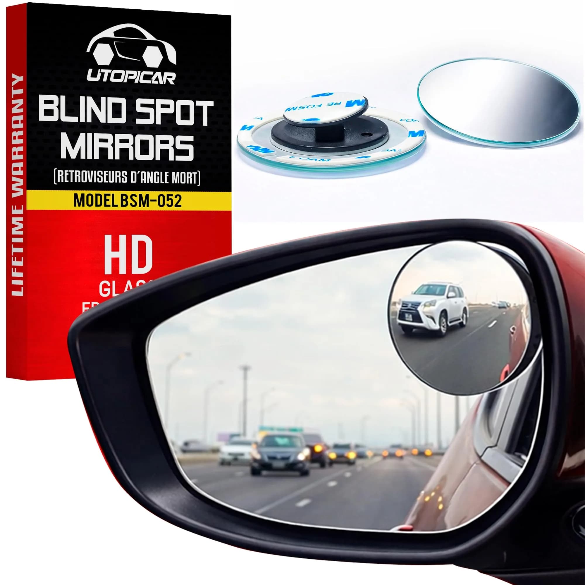 Utopicar Round Blind Spot Mirrors 2.5" (2-Pack) | Universal Fit HD Glass Convex Auto Parts - main product image
