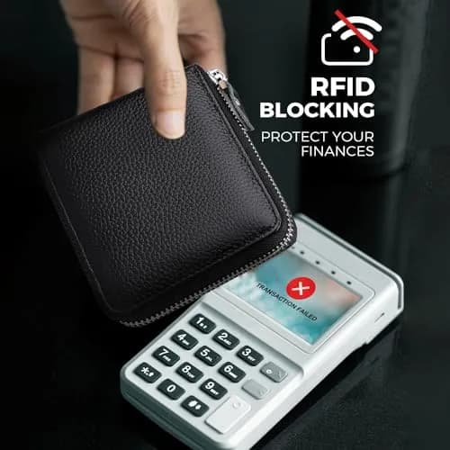 Huztencor Genuine Leather RFID Blocking Zipper Wallet for Men | Black, 11.5cm x 10.5cm x 2cm (4.5" x 4.1" x 0.8") thumbnail 4