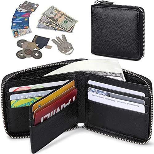 Huztencor Genuine Leather RFID Blocking Zipper Wallet for Men | Black, 11.5cm x 10.5cm x 2cm (4.5" x 4.1" x 0.8") thumbnail 6