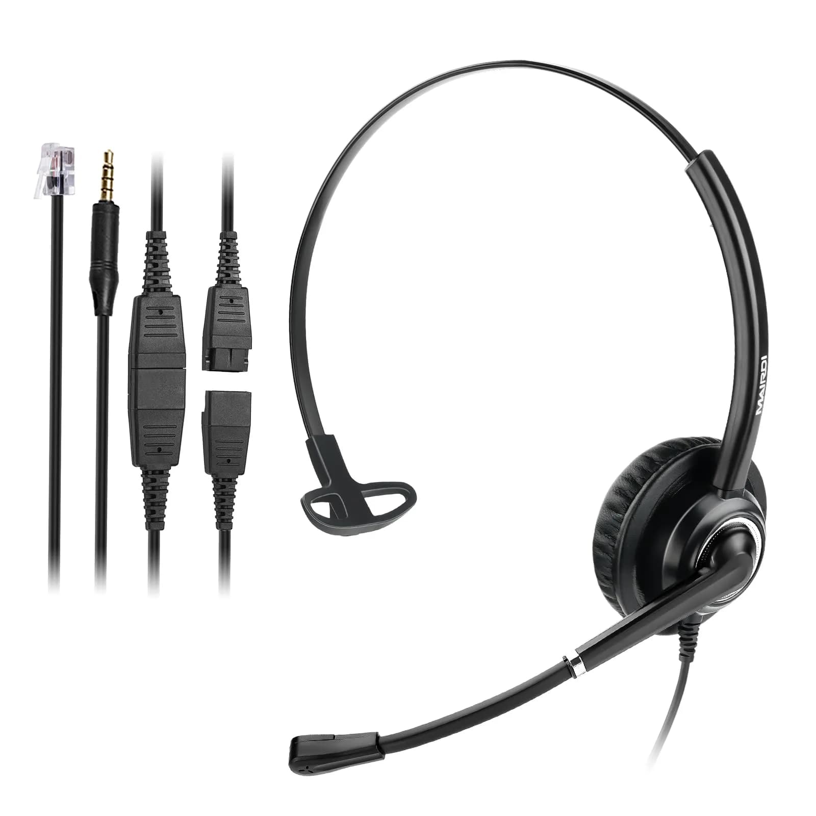 MAIRDI Monaural Office Headset with RJ9 & 3.5mm Connectors | Noise-Cancelling Microphone & HD Audio — Monaural