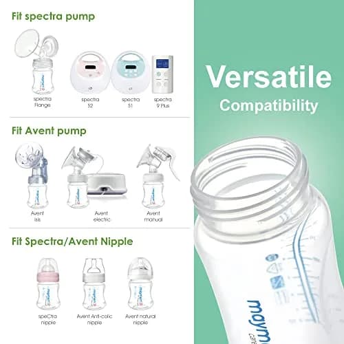 Maymom Wide Neck Breastmilk Collection and Storage Bottle 9oz | Leak-Proof & Compatible with Spectra & Avent Pumps thumbnail 2