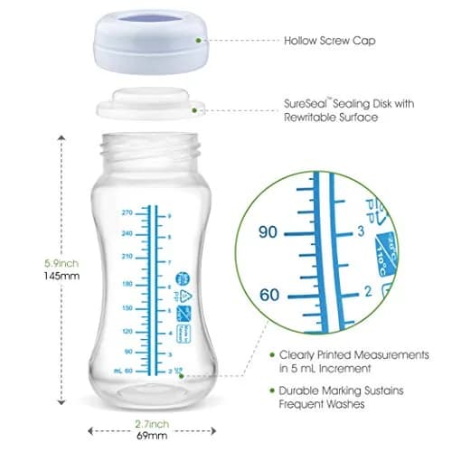 Maymom Wide Neck Breastmilk Collection and Storage Bottle 9oz | Leak-Proof & Compatible with Spectra & Avent Pumps thumbnail 3