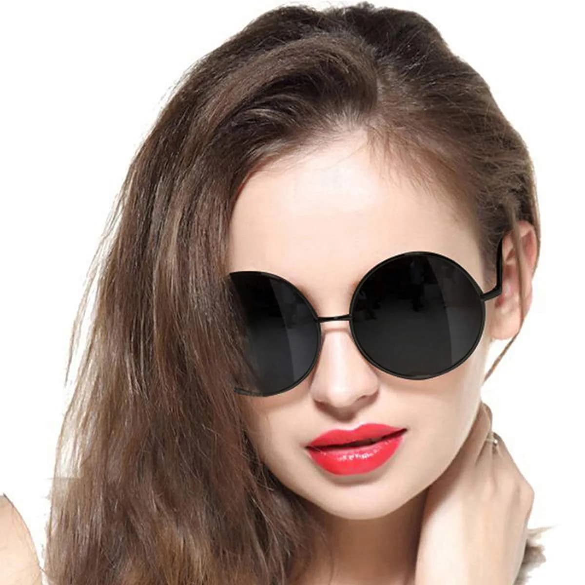 GEELOOK Round Sunglasses for Women Men Oversized Circle Mirrored Hippie Hipster Polarized Metal Frame, Black Matte Frame/Black Lens — Black Matte Frame / Black Lens
