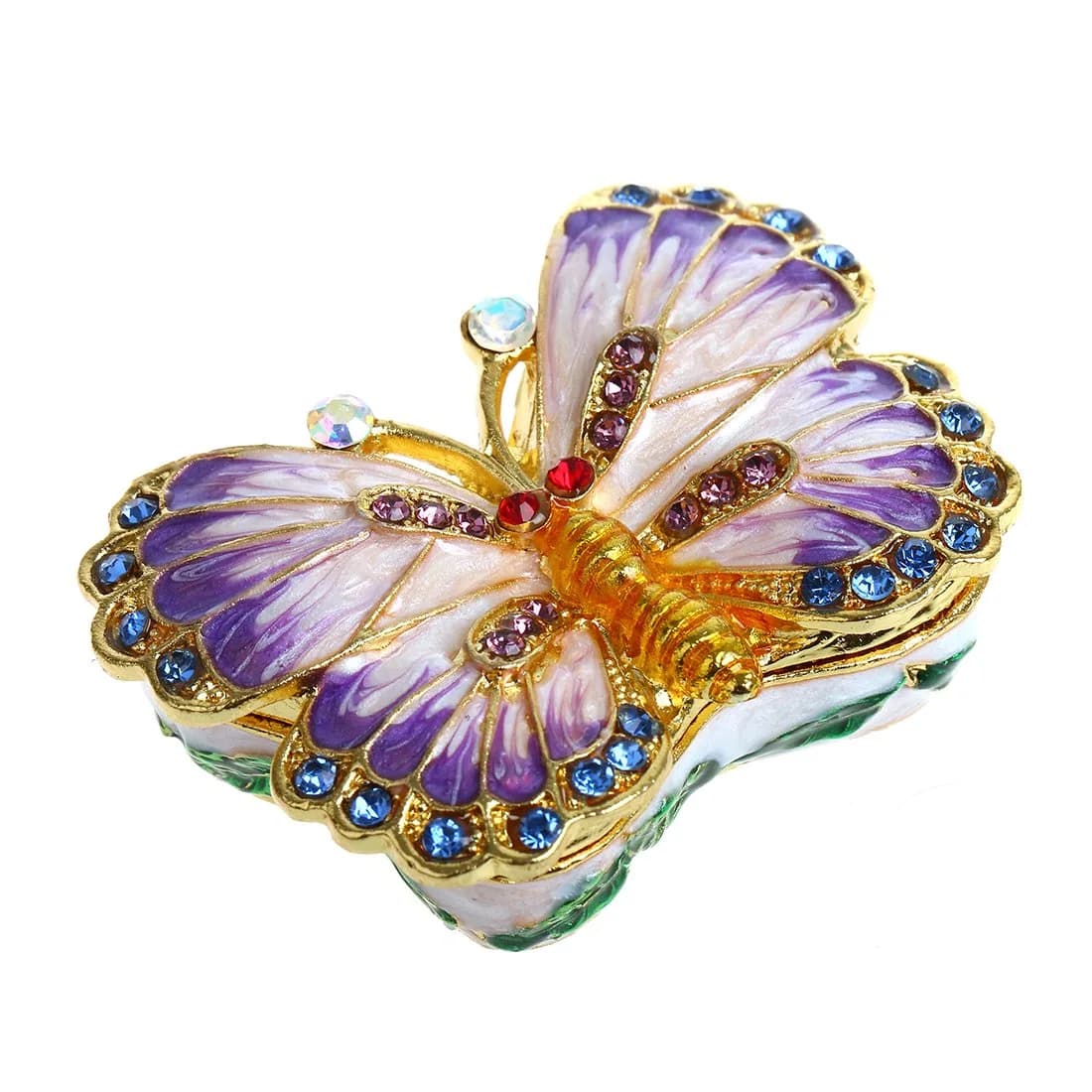 YU FENG Butterfly Trinket Box Hinged Jewelry Box Ring Holder Figurine | Elegant Hand-Painted Enamel with Rhinestones
