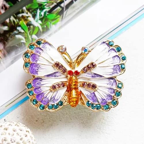 YU FENG Butterfly Trinket Box Hinged Jewelry Box Ring Holder Figurine | Elegant Hand-Painted Enamel with Rhinestones thumbnail 4