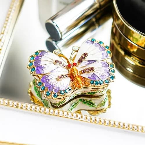 YU FENG Butterfly Trinket Box Hinged Jewelry Box Ring Holder Figurine | Elegant Hand-Painted Enamel with Rhinestones thumbnail 5