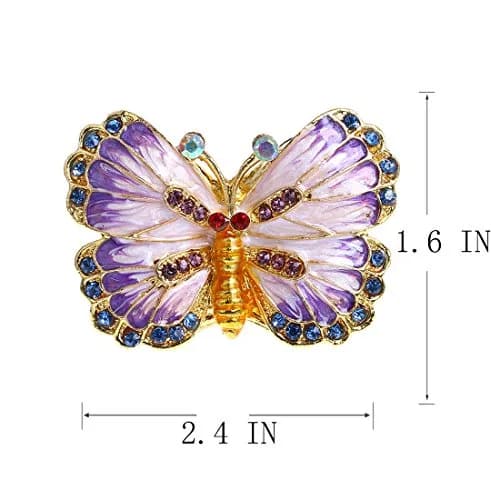 YU FENG Butterfly Trinket Box Hinged Jewelry Box Ring Holder Figurine | Elegant Hand-Painted Enamel with Rhinestones thumbnail 2