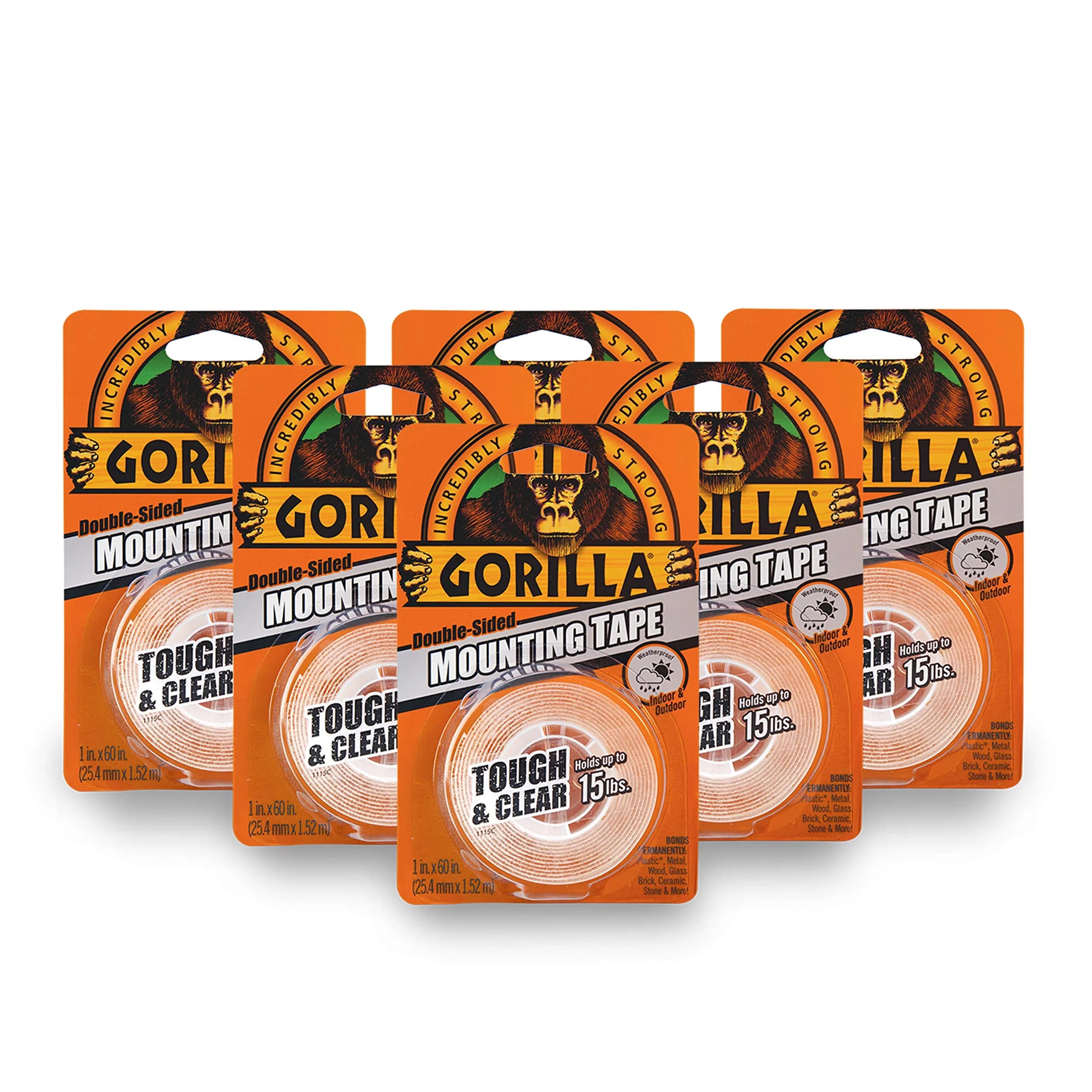 Gorilla Tough & Clear Double Sided Mounting Tape 1" x 60" (2.54cm x 152.4cm) — 6 Rolls | Holds Up to 15 lbs - main product image