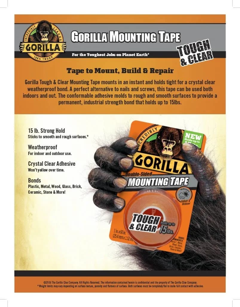 Gorilla Tough & Clear Double Sided Mounting Tape 1" x 60" (2.54cm x 152.4cm) — 6 Rolls | Holds Up to 15 lbs - view 2