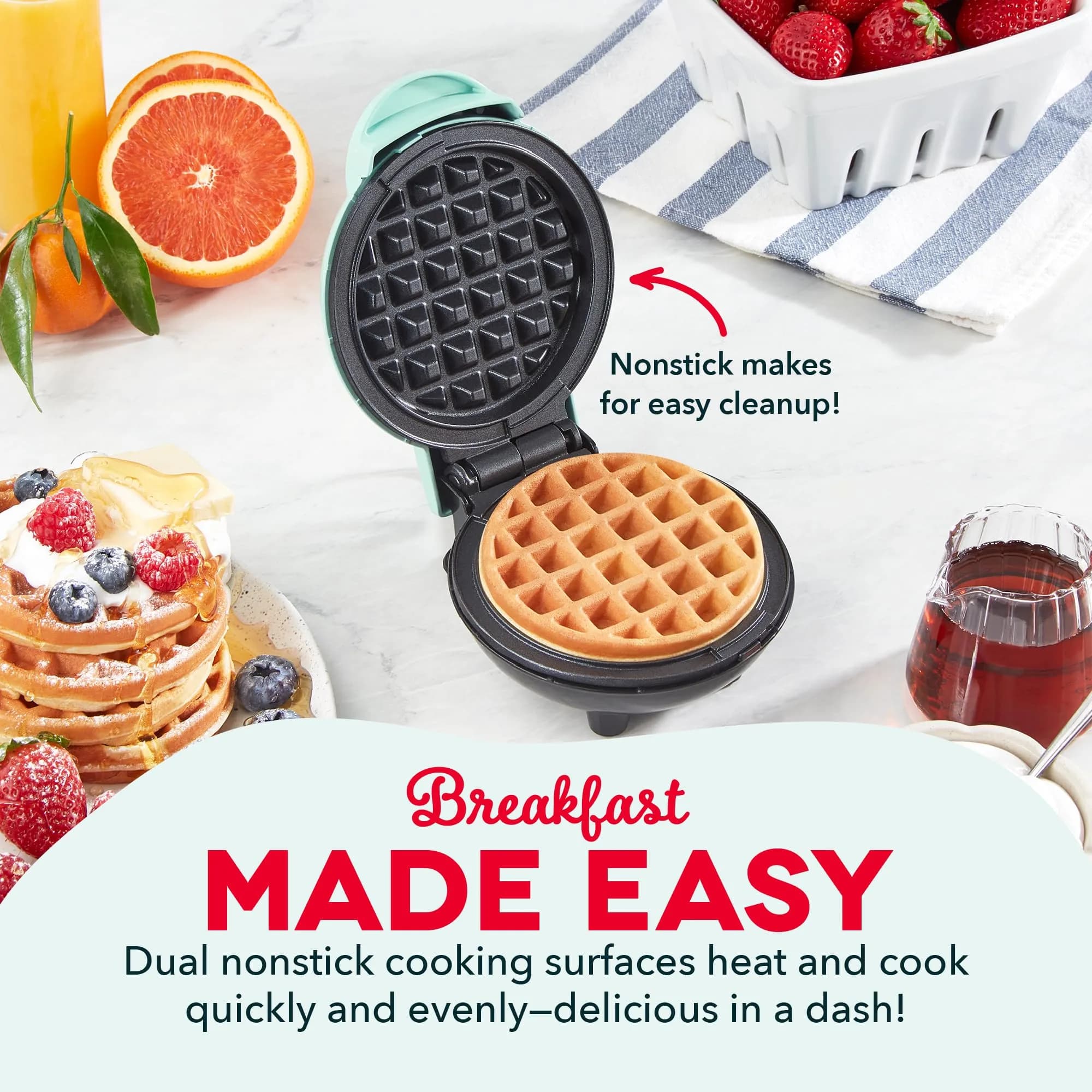 Dash Mini Waffle Maker 4-Inch Aqua | Compact & Lightweight for Quick Waffles - view 3