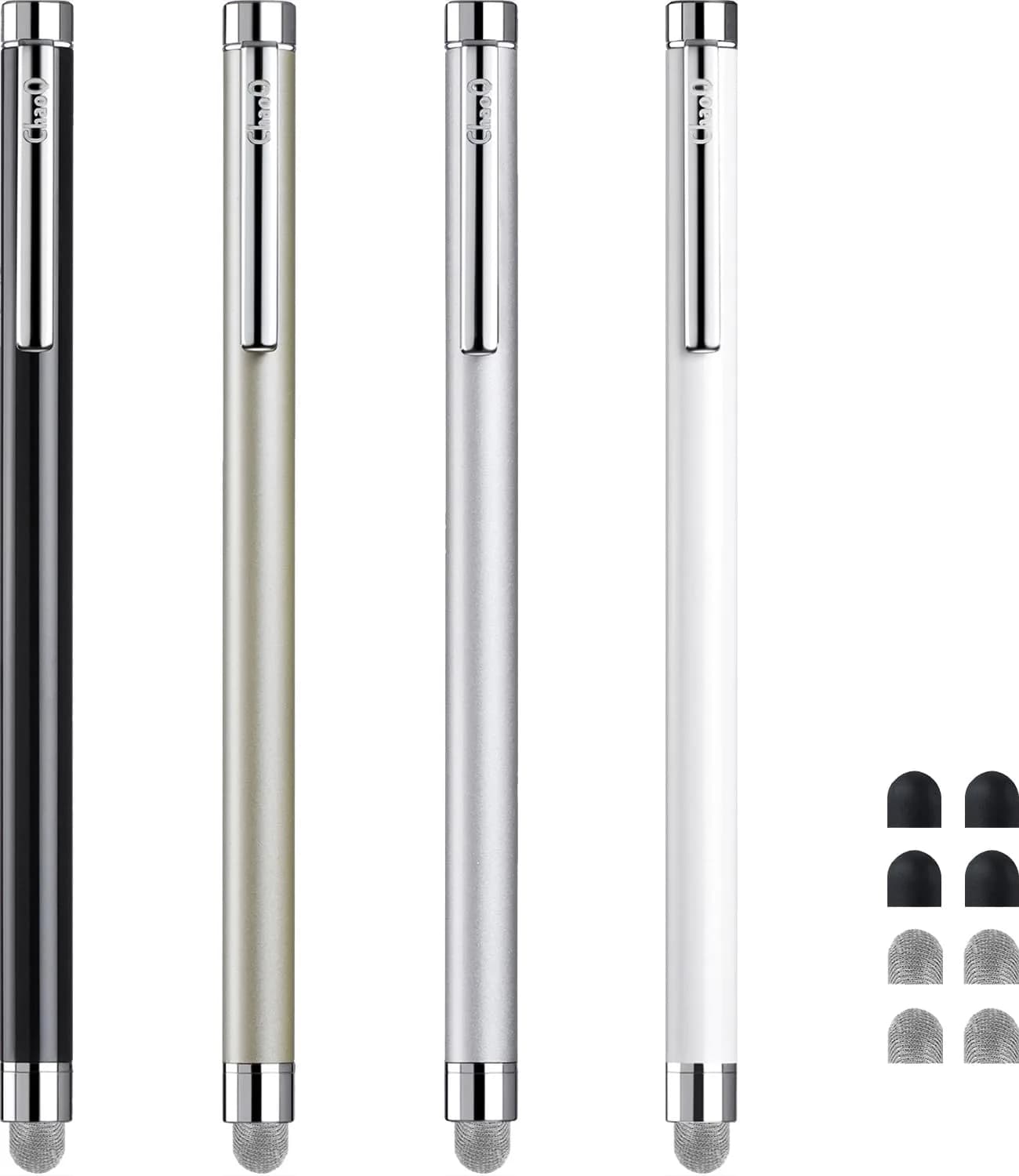 ChaoQ Metal Stylus Pens for Touch Screens, 5.3 inch (13.5cm) | 4 Pcs with 8 Extra Replacement Tips - main product image
