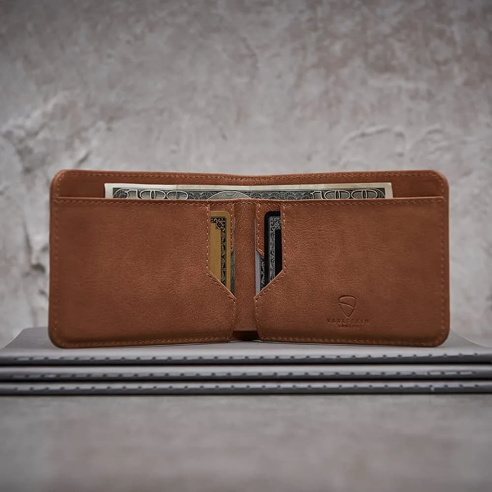 Vaultskin Manhattan Slim Leather Bifold RFID Wallet for Men (Cognac) | RFID Blocking Security for Cards & Bills - view 5