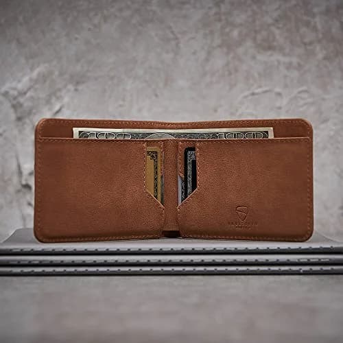 Vaultskin Manhattan Slim Leather Bifold RFID Wallet for Men (Cognac) | RFID Blocking Security for Cards & Bills thumbnail 5