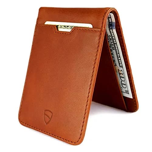 Vaultskin Manhattan Slim Leather Bifold RFID Wallet for Men (Cognac) | RFID Blocking Security for Cards & Bills thumbnail 1