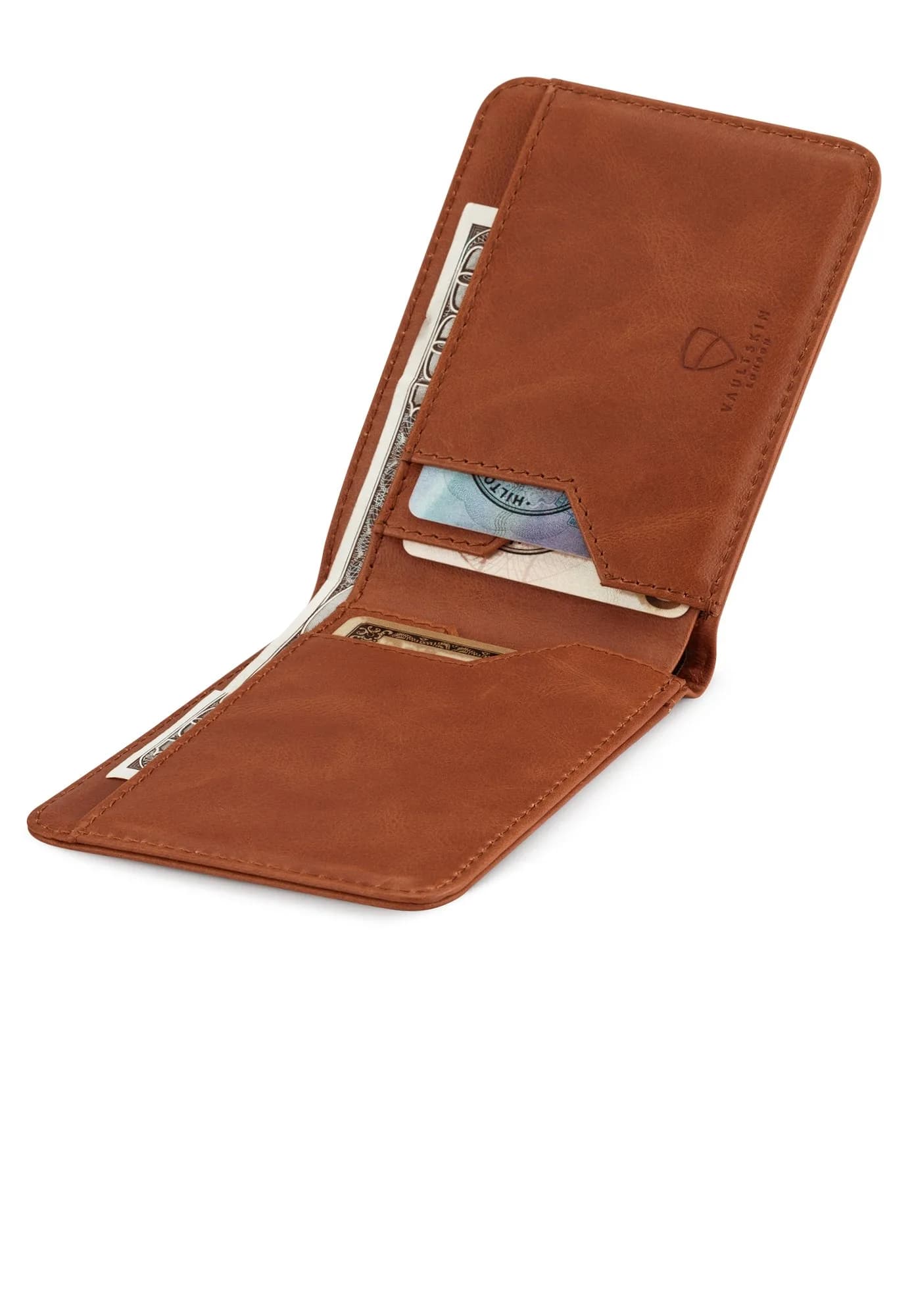 Vaultskin Manhattan Slim Leather Bifold RFID Wallet for Men (Cognac) | RFID Blocking Security for Cards & Bills - view 2
