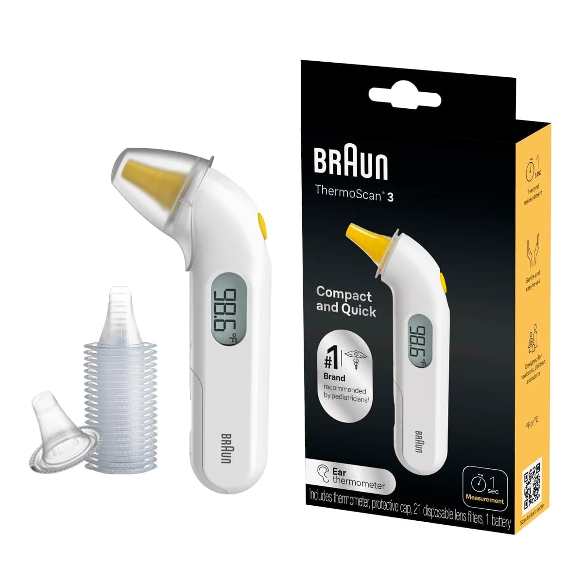Braun ThermoScan 3 Ear Thermometer IRT3030 | Fast 1-Second Reading, Audio Fever Indicator, Pediatrician Recommended - main product image