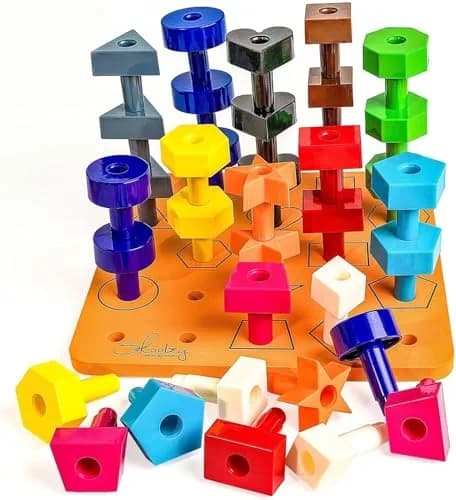 Skoolzy Peg Board Set Shapes Montessori 38 Pc Plastic 22.3cm (8.7in) | Educational STEM Learning Toy for Ages 2+ thumbnail 1