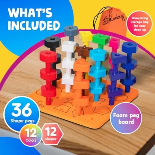 Skoolzy Peg Board Set Shapes Montessori 38 Pc Plastic 22.3cm (8.7in) | Educational STEM Learning Toy for Ages 2+ thumbnail 8