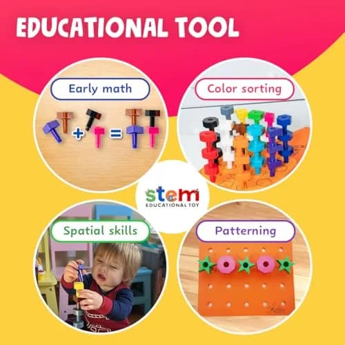 Skoolzy Peg Board Set Shapes Montessori 38 Pc Plastic 22.3cm (8.7in) | Educational STEM Learning Toy for Ages 2+ thumbnail 3