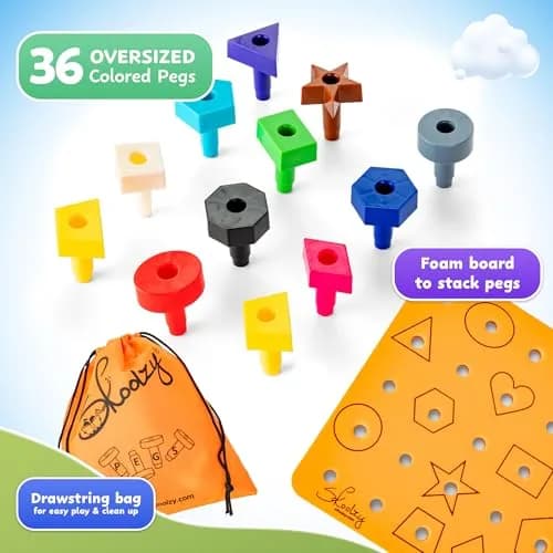 Skoolzy Peg Board Set Shapes Montessori 38 Pc Plastic 22.3cm (8.7in) | Educational STEM Learning Toy for Ages 2+ thumbnail 4