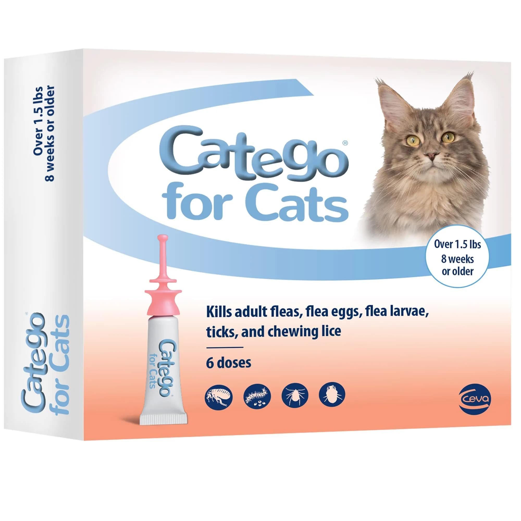 Catego Flea and Tick Prevention for Cats - Over 1.5 lbs, 6 Month Supply | Fast-Acting Flea & Tick Control