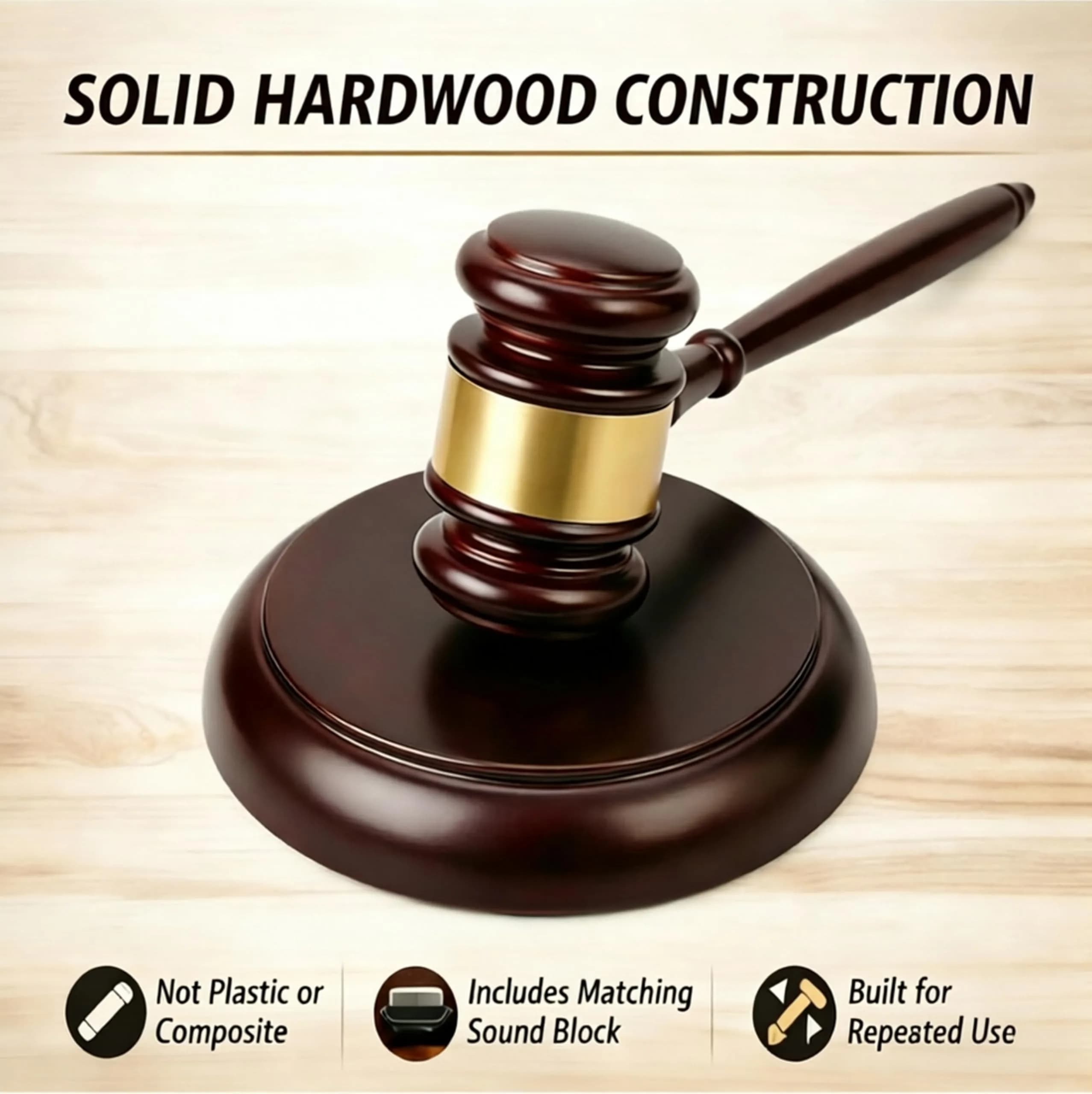 Apexstone Wooden Gavel with Sound Block Set, Solid Wood Judge Gavel Set, Loud Clear Strike for Meetings, Auctions, Gift, HOA & Mock Trials - view 6