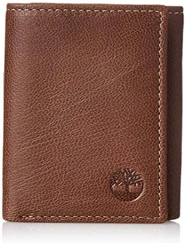Timberland Men's Genuine Leather RFID Blocking Trifold Wallet Brown | 6 Card Slots, 2 Bill Pockets, ID Window thumbnail 1