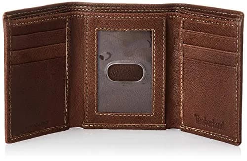 Timberland Men's Genuine Leather RFID Blocking Trifold Wallet Brown | 6 Card Slots, 2 Bill Pockets, ID Window thumbnail 5