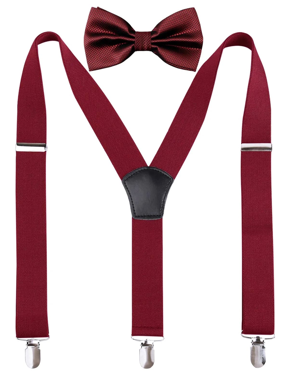 Alizeal Men's 3.5cm Y-Back Adjustable Suspender and Bowtie, Maroon | Classic Style for Men & Women — Maroon