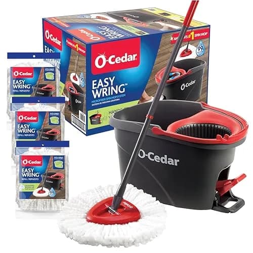 O-Cedar EasyWring Microfiber Spin Mop & Bucket Floor Cleaning System with 4 Mop Heads | Removes 99% Bacteria with Water thumbnail 1